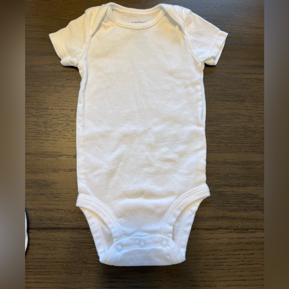 THREE (3) Carter’s Short Sleeve White Onesies